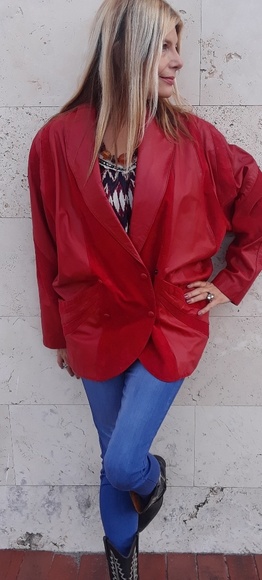 80s vintage cherry red punk leather jacket medium - Picture 4 of 5